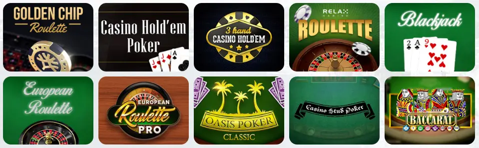 Jeux de table au Wishwin Casino